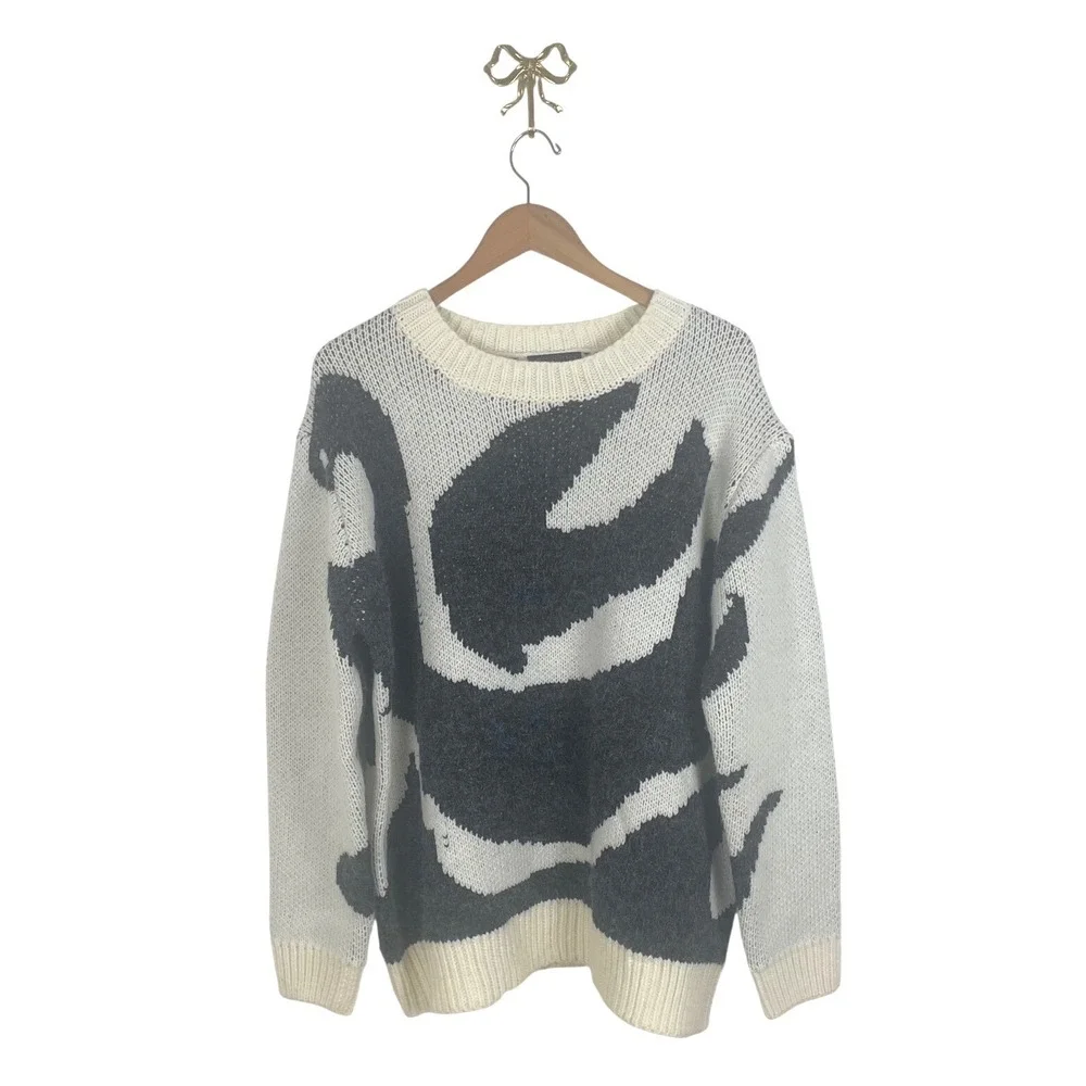 Louis Vuitton Mens Black White Intarsia Flame Cotton Knit Sweater L